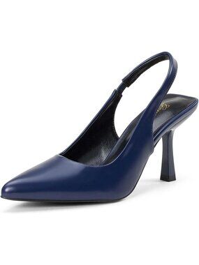 Women's Navy Blue Slingback Kitten Heel Pointed Toe Stiletto Pumps Slip on Shoes